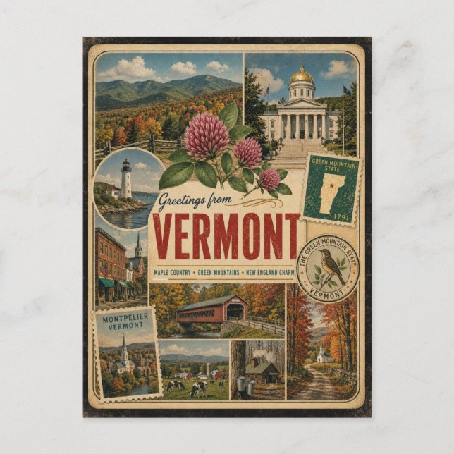 Vermont Authentic Vintage Style Postcard (Front)