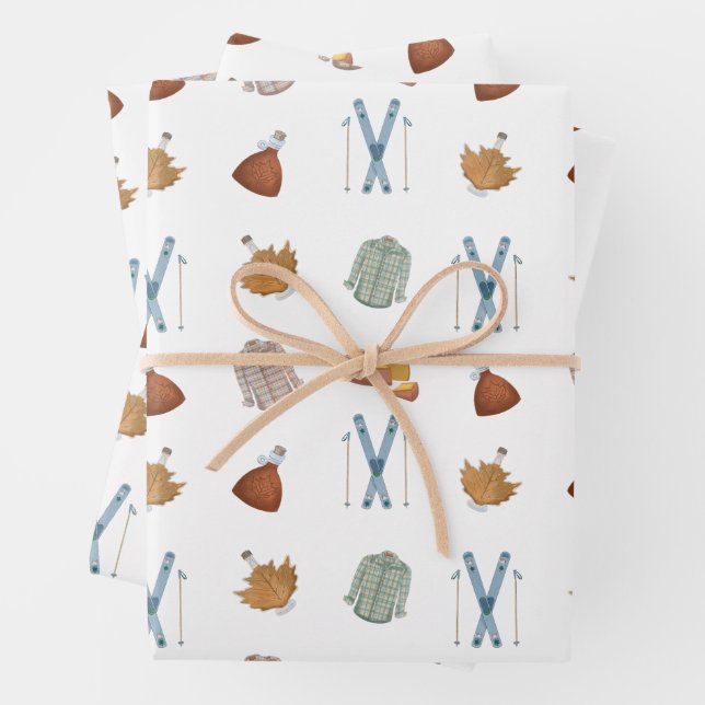 Vermont Autumn Maple Syrup Flannel Ski Season Wrapping Paper Sheets (In situ)