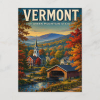 Vermont Autumn Mountains Covered Bridge Charm