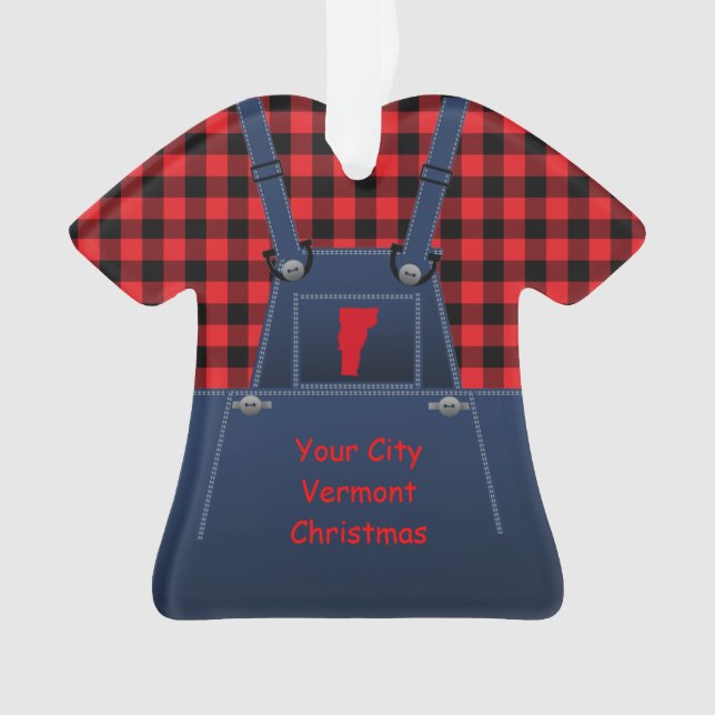 Vermont Bib Overalls Buffalo Plaid Christmas Ornament (Front)