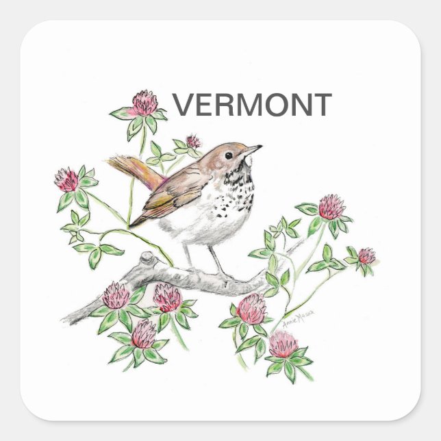 Vermont bird flower square sticker (Front)