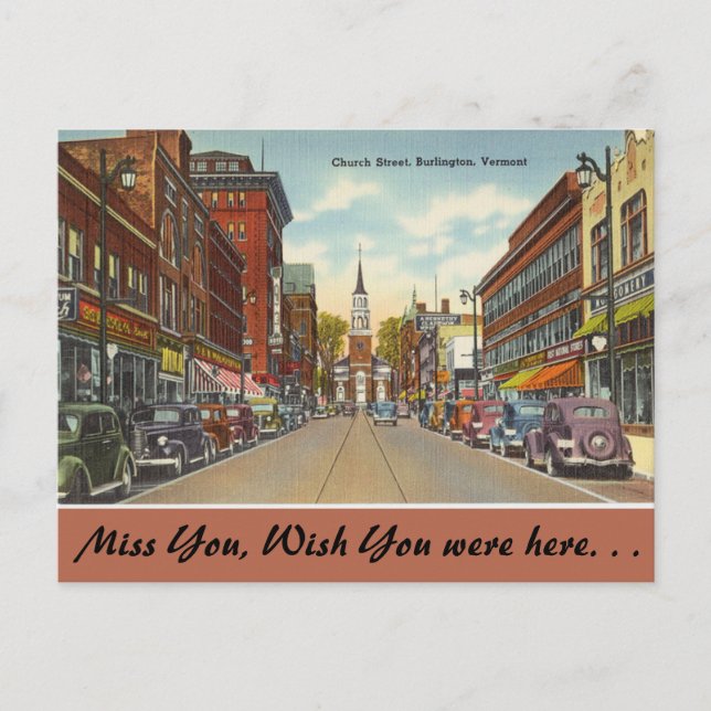Vermont, Church Street, Burlington Postcard (Front)