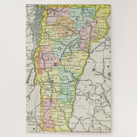 Vermont Cities & Roads Colorful Map Jigsaw Puzzle
