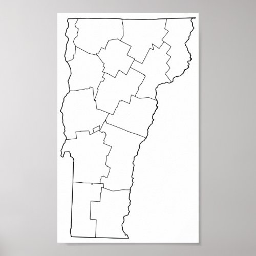 Vermont Counties Blank Outline Map Poster