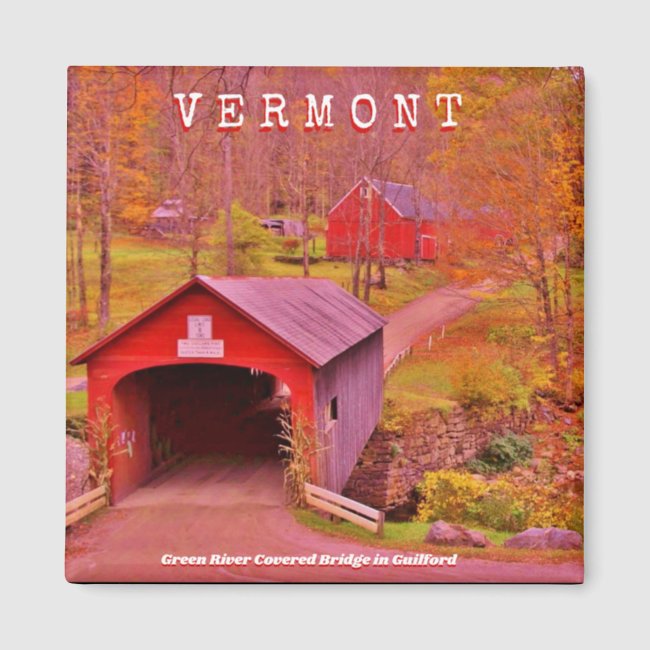 Vermont Covered Bridge - 2 Inch Square Magnet