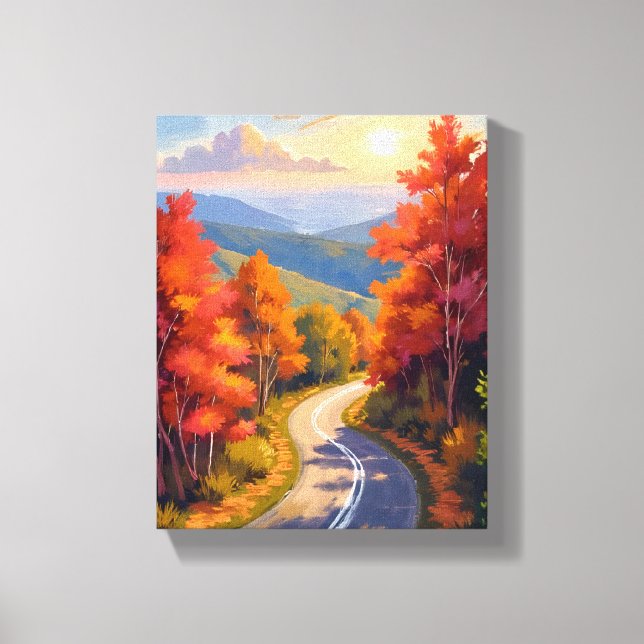 Vermont Fall Foliage Watercolor Landscape Canvas Print (Front)
