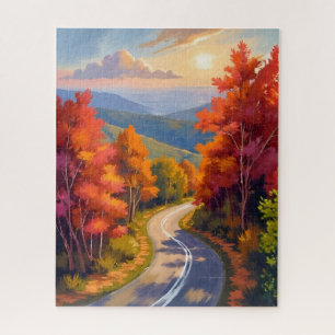 Vermont Fall Foliage Watercolor Landscape Jigsaw Puzzle