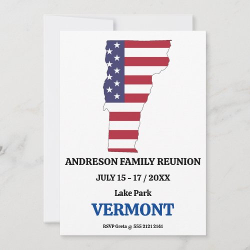 VERMONT FAMILY REUNION STATE MAP USA Flag Invitation