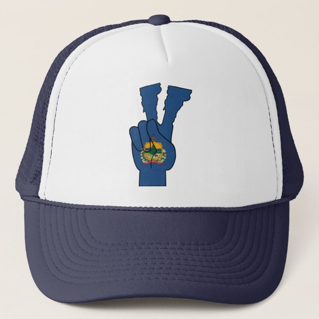 Vermont Flag Peace Sign Trucker Hat (Front)