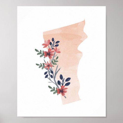 Vermont Floral Watercolor State Poster