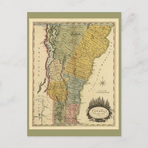 Vermont from actual Survey _ Vintage 1814 Map Postcard