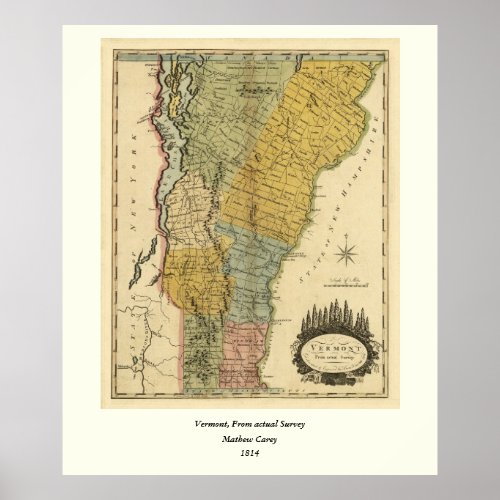 Vermont From actual Survey _ Vintage 1814 Map Poster