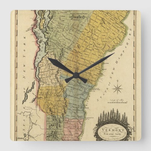 Vermont From actual Survey _ Vintage 1814 Map Square Wall Clock