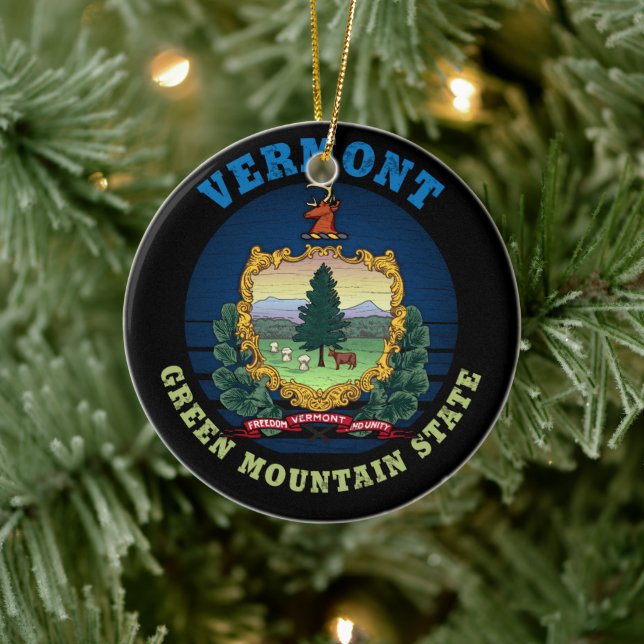 VERMONT GREEN MOUNTAIN STATE FLAG CERAMIC ORNAMENT (Tree)