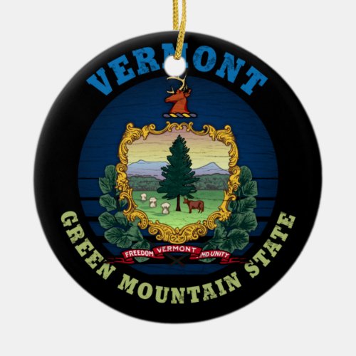 VERMONT GREEN MOUNTAIN STATE FLAG CERAMIC ORNAMENT