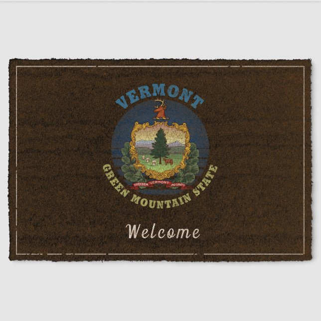 VERMONT GREEN MOUNTAIN STATE FLAG  FIBER DOORMAT (Front)