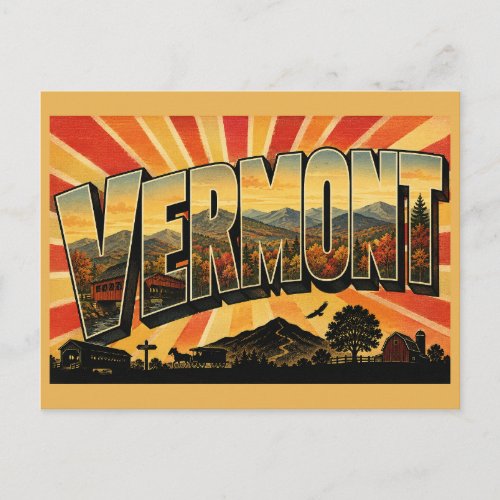 Vermont Green Mountains Covered Bridge Art Postcard