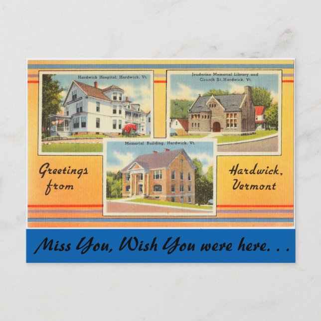 Vermont, Greetings from Hardwick Postcard (Front)