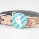 Vermont Heart Pet ID Tag<br><div class="desc">Let your furry friend show some home state pride with this cute Vermont pet ID tag. Design features a white silhouette map of the state of Vermont with a pink heart inside, on a tone on tone turquoise stripe background. Add your pet's name and contact information to the back in...</div>