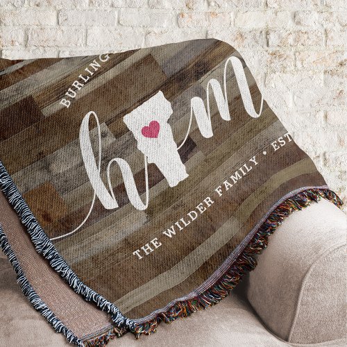 Vermont Home State Personalized Rustic Wood Look Throw Blanket