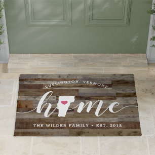 Vermont Home State Personalized Wood Look Doormat