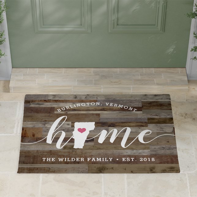 Vermont Home State Personalized Wood Look Doormat (Creator Uploaded)