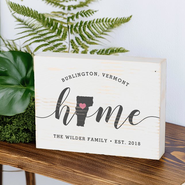 Vermont Home State Rustic Family Name Wooden Box Sign (Creator Uploaded)