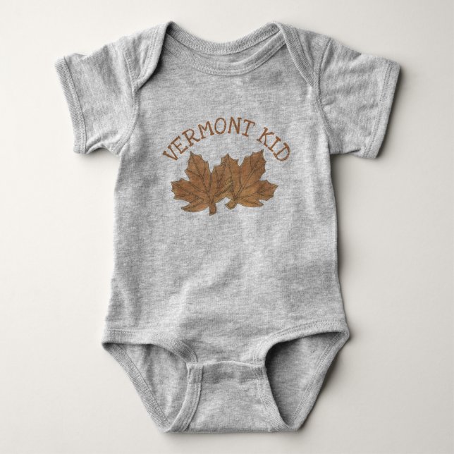 Vermont Kid Maple Leaf Leaves Sugar Candy VT Food Baby Bodysuit (Front)