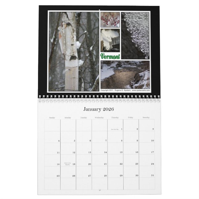 Vermont - "Let's Travel" Series. Calendar (Jan 2026)