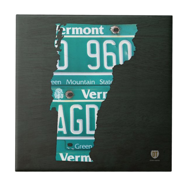 Vermont License Plate Map Ceramic Tile (Front)