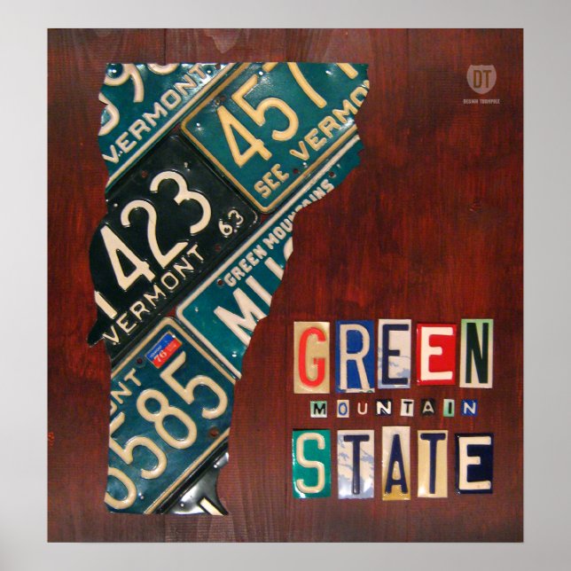 Vermont License Plate Map Print (Front)