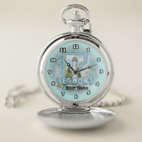 Vermont Lighthouse custom name Pocket Watch