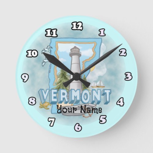 Vermont Lighthouse custom name Round Clock