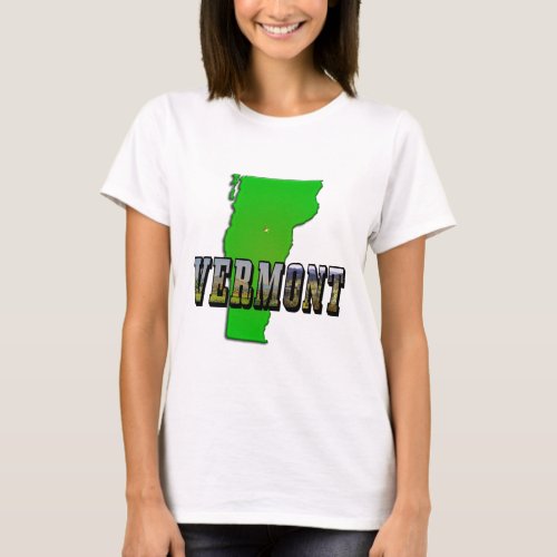 Vermont Map and Picture Text T_Shirt