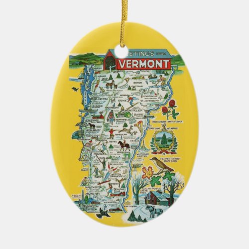 Vermont Map Ceramic Ornament