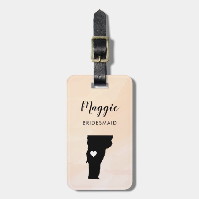 Vermont Map Luggage Tag, Wedding Party Welcome Tag (Front Vertical)