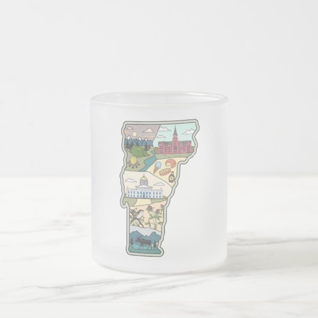 Vermont Map of Burlington Killington VT State Frosted Glass Coffee Mug (Center)