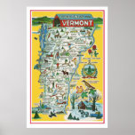 Vermont Map Poster Print<br><div class="desc">A great old post card illustration of the State of Vermont. We formatted it to a 24x36 inch matte paper, gave it a border and now it's ready to slide into a standard frame. You can select a different paper if you wish. This was a postcard image so some pixelation...</div>