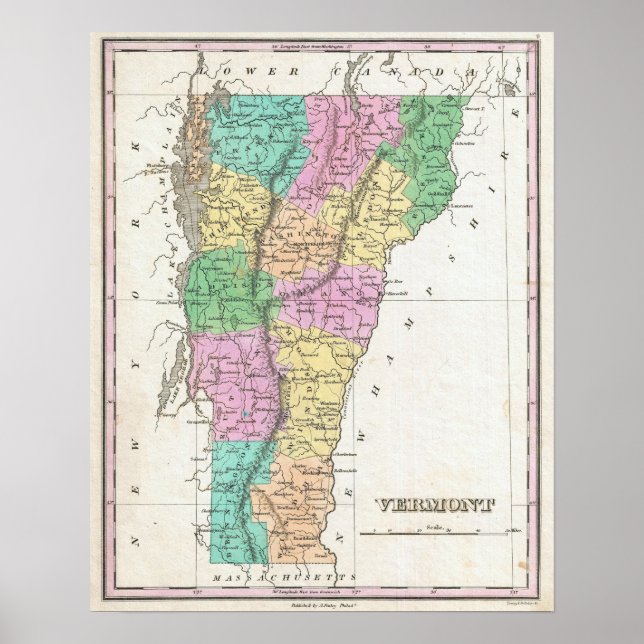 Vermont Map, vintage map, vintage poster (Front)