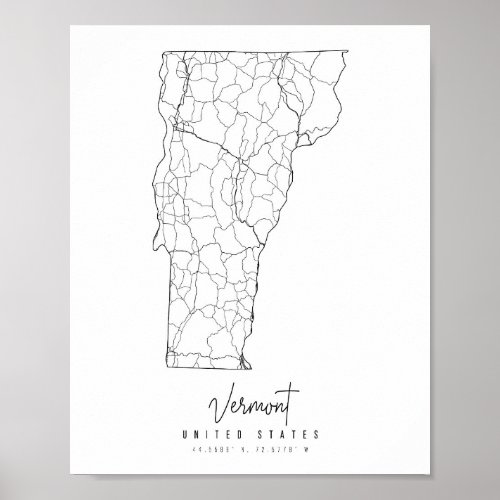 Vermont Minimal Street Map Poster