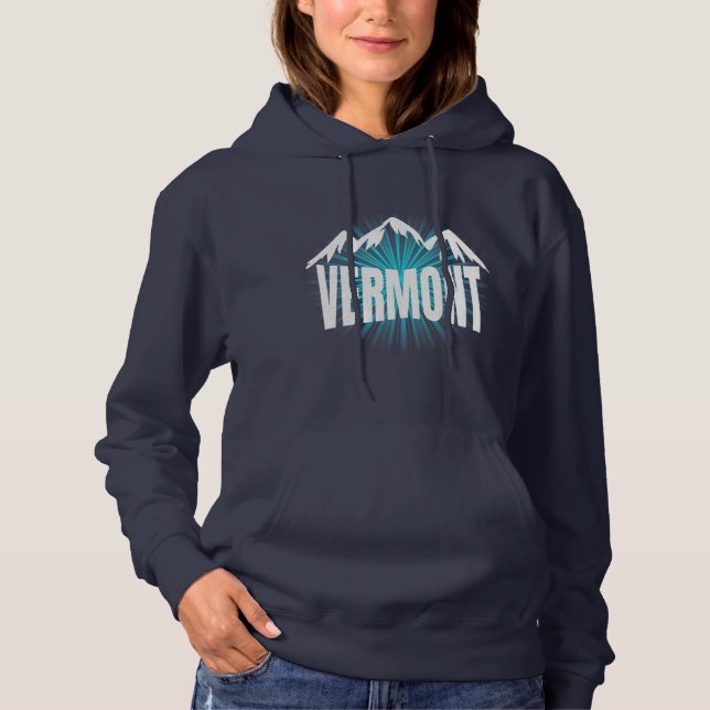 Vermont Mountain Blue Sky Cool VT Mountains Winter Hoodie (Front)