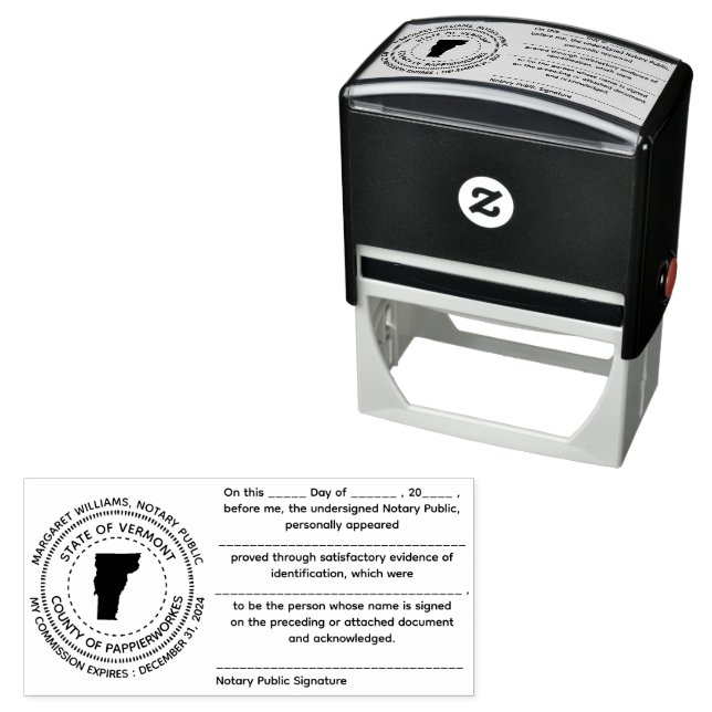 Vermont Notary Public Acknowledgement Stamp (In Situ)