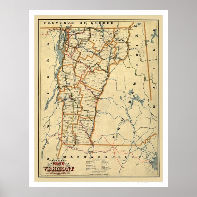 Vermont Railroad & Town Map 1896 Poster (Front)