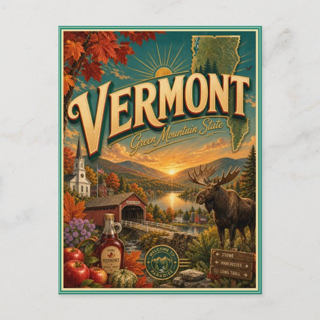 Vermont Retro Travel Souvenir Postcard (Front)