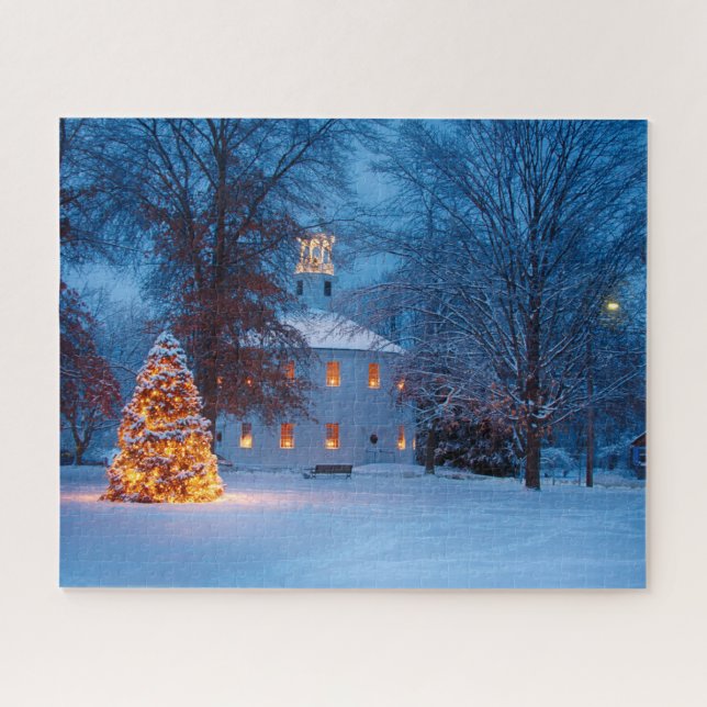 Vermont Round Church at Christmas Jigsaw Puzzle (Horizontal)