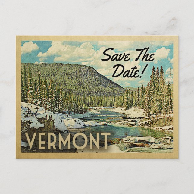 Vermont Save The Date Mountains River Snow Announcement Postcard (Front)