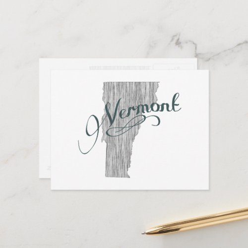 Vermont Shaped Vintage Gray Typography Name Postcard