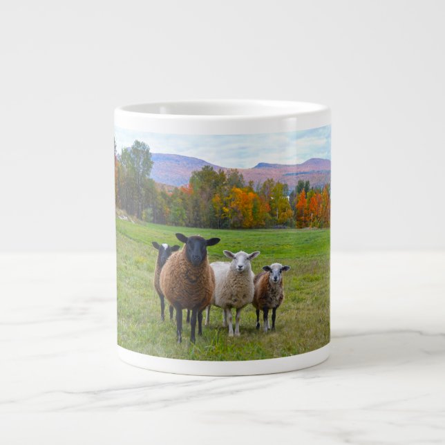 Vermont Sheep in Autumn Giant Coffee Mug (Front)