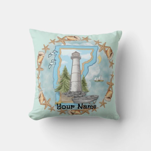 Vermont Shells Lighthouse custom name Pillow