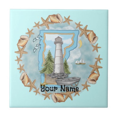 Vermont Shells Lighthouse custom name Tile